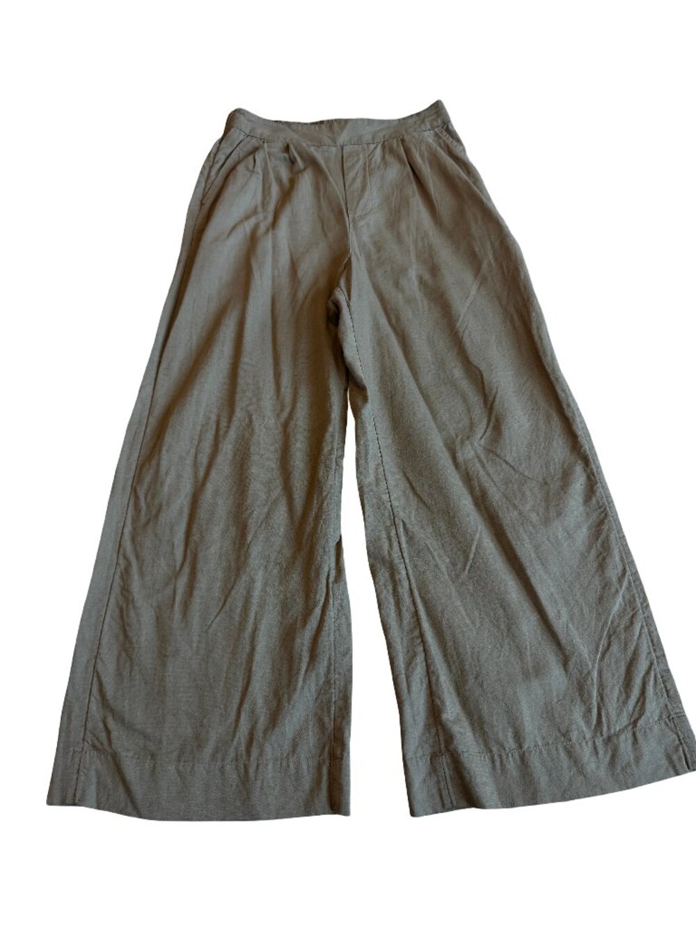 Pact Olive Wide Leg Linen Blend Pants Palazzo Trousers Cropped Small Women's